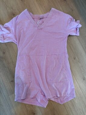 Simply Southern Pink Short-Sleeve Jumpsuit Romper